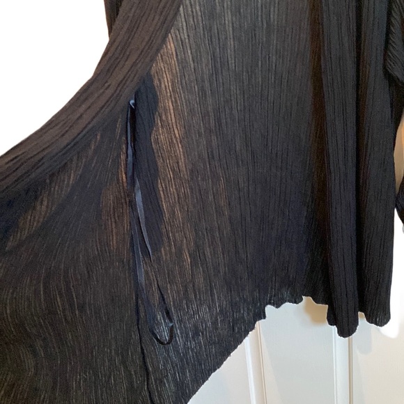 🖤 Ultra Lightweight Long (31”) 3/4 Ruched Sleeve Open Summer Cardigan, Plus 2X - Picture 6 of 15